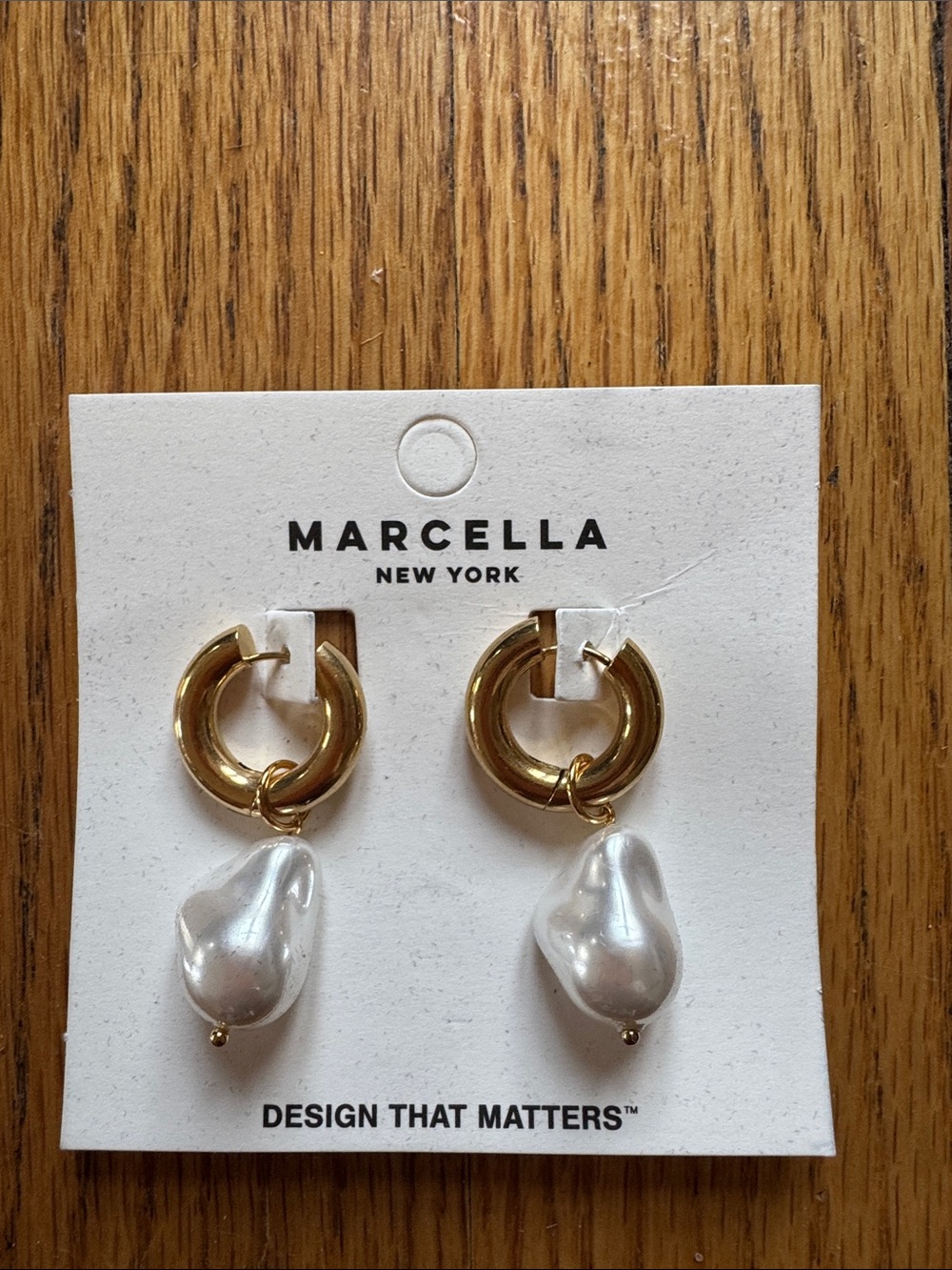 MARCELLA Chunky Gold Hoop Earrings with Pearl Drops - Picture 3 of 5